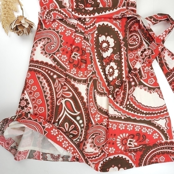 New Talbots Cream Red Brown Patterned Belted Dress Sz 12p - Picture 14 of 16